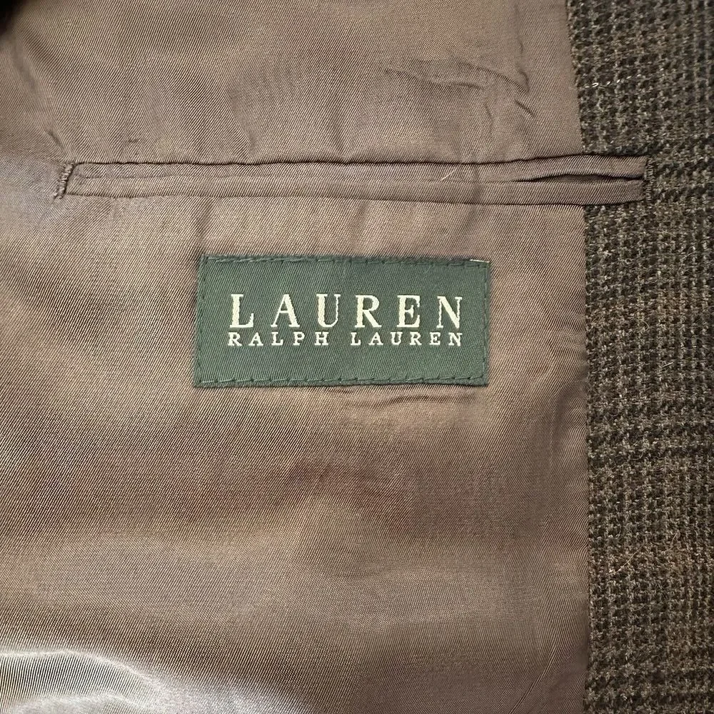 Lauren Ralph Lauren 42L BROWN 100% Wool Sport Coat Blazer Jacket Plaid EXCELLENT